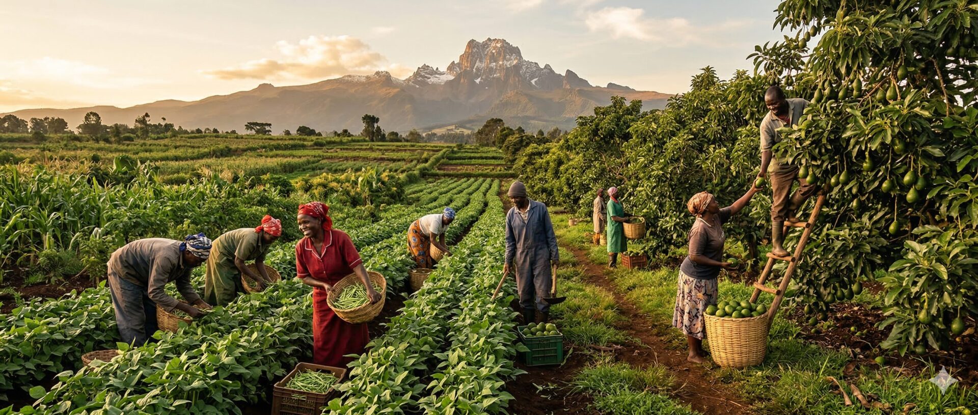 Kenyan farmers harvesting avocados and French beans for export