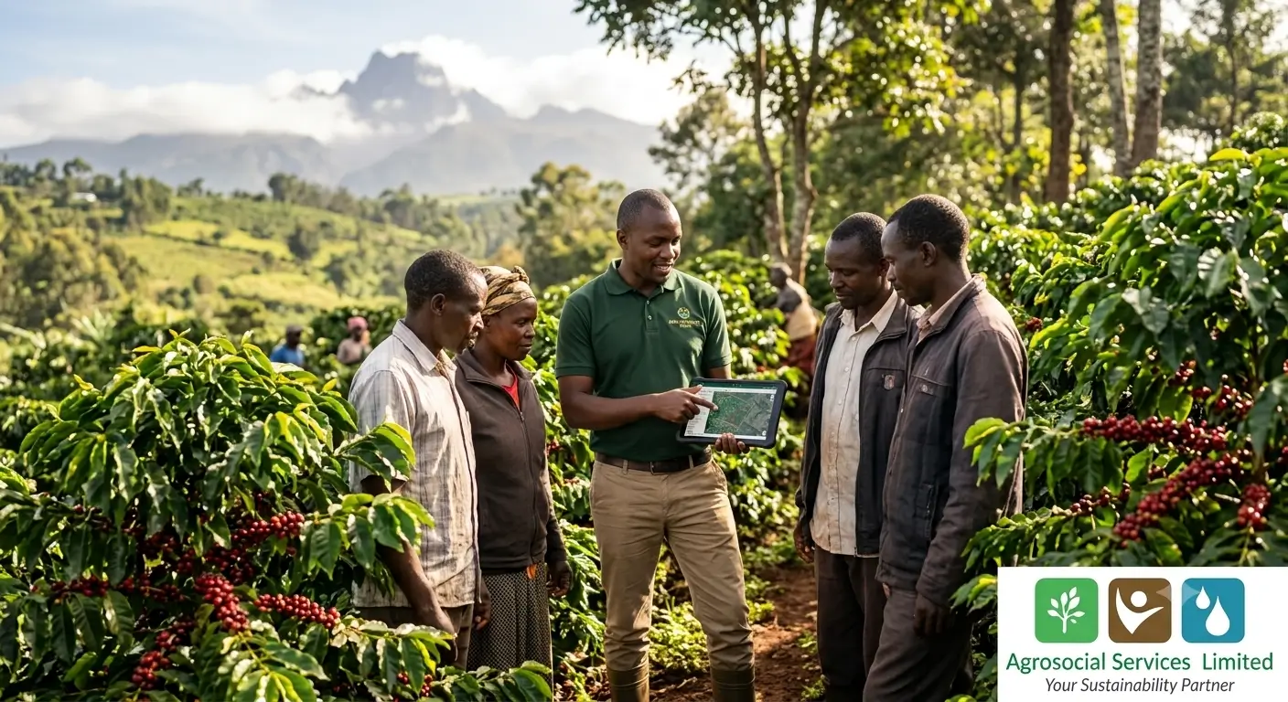 Agricultural consultant supporting coffee cooperative farmers in Nyeri County Kenya — EUDR compliance, GLOBALG.A.P. and organic certification